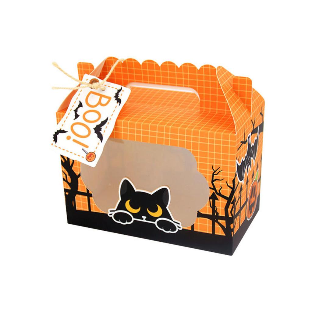 8PCS Halloween Kraft Paper Treat Boxes with Clear Window Gift Tags Halloween Party Bakery Candy Box Trick Or Treat Kids Gift Bag