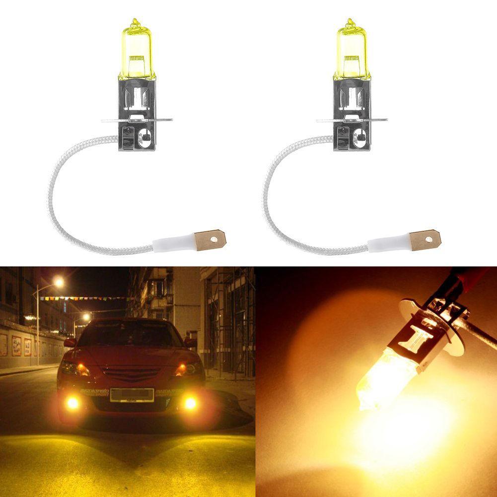 2Pcs H3 12V 55W 3000K Halogen Bulb Super Bright Yellow Fog Lights High Power Car Headlight Lamp Car Light Source Car Styling