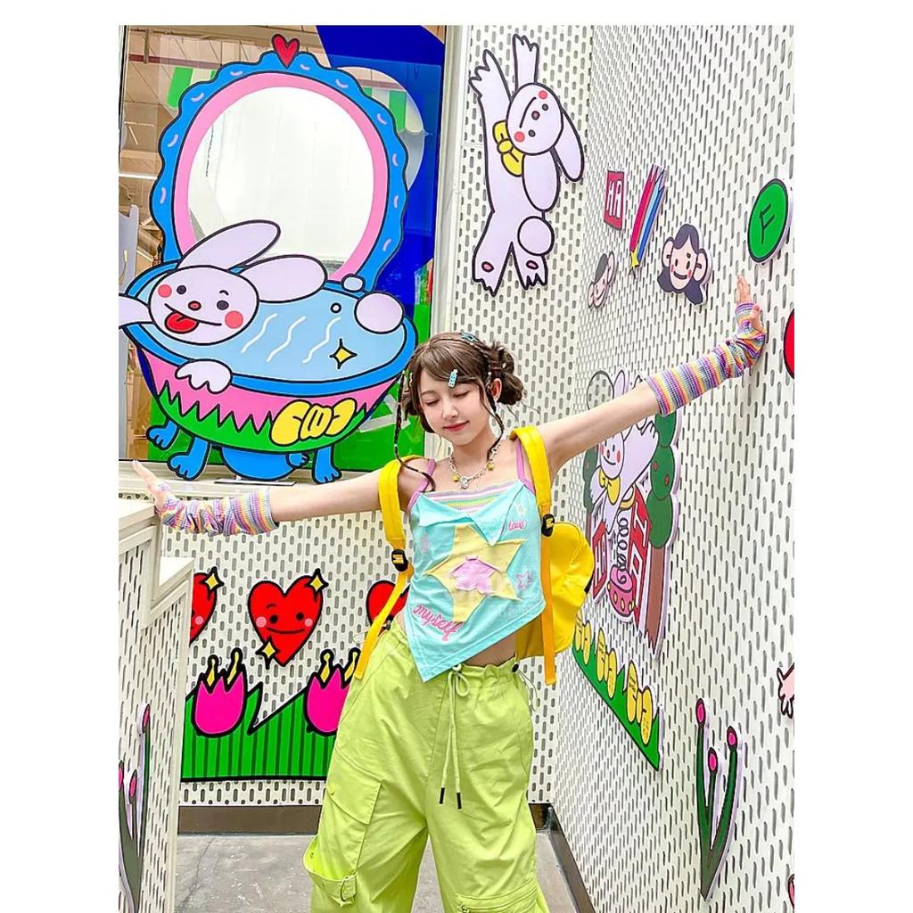 TrendHub Fake Two Pieces Contrast Color Tank Top Bow Letter Star Patchwork Slim Tops Sweet Y2k Aesthetic Casual Fashion All Match Camis