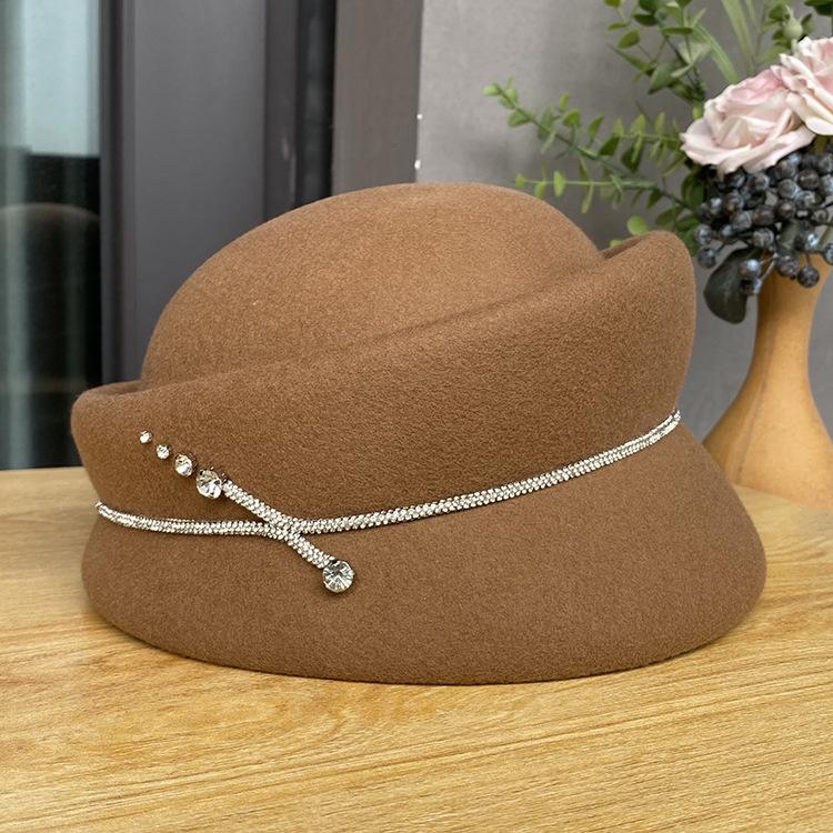 Autumn And Winter New Styling Beret Solid Color Versatile Elegant Celebrity High-End Top Hat Women'S Fashion Diamond Strip Equestrian Hat