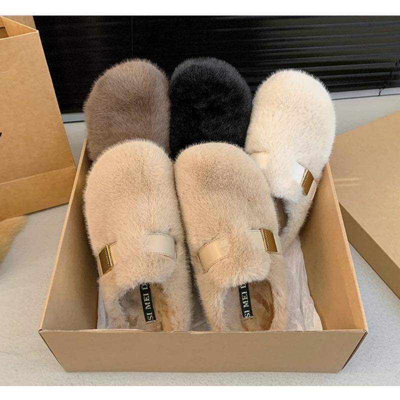 Winter Fluffy Fur Slippers Women Platform Slip-on Female Footwear Loafers Fur Casual Slides Autumn Comfort Home Mueller Shoe