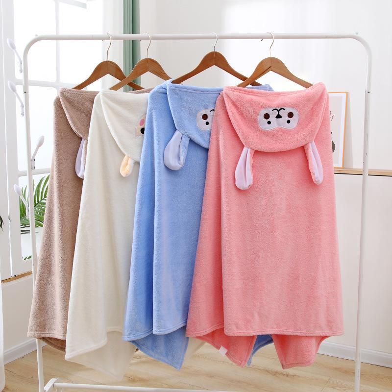 Cartoon Hooded Quick-Dry Coral Fleece Baby Poncho Towel