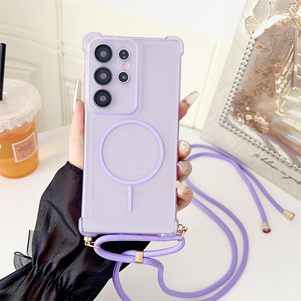 Adjustable Lanyard For Magsafe Armor Clear Case For Samsung S24 S25 Ultra S22 S23 Plus Shockproof Bumper Protector Cover