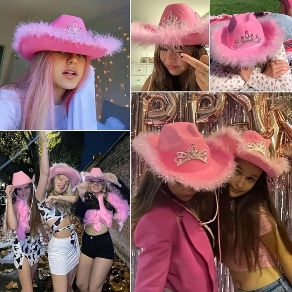 Strass Cowgirlhut Rosa Farbe Tiara Cowgirlhut Western Pailletten Cowboyhut für Jazz-Event