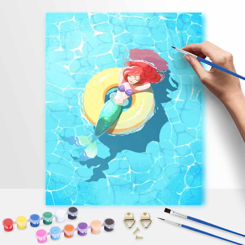 Disney The Little Mermaid Ariel swimming oil painting handmade diy gifts home decorations 20x30cm