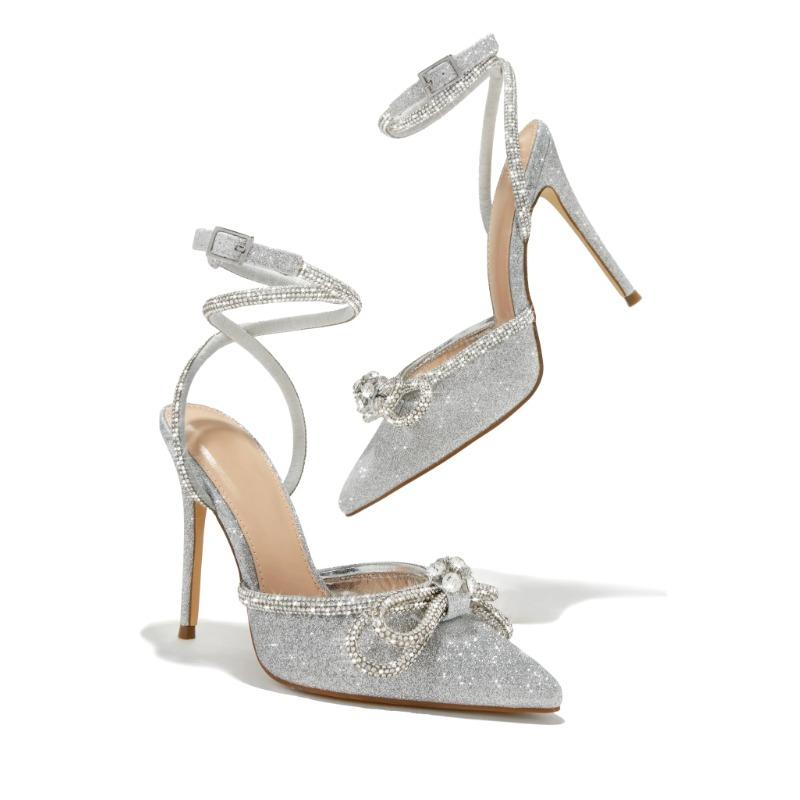 Fashion Designer Butterfly-knot Crystal Buckle Strap Women Pumps Street Style Elegant Thin High Heels Stripper Prom Shoes Zapatos Mujer