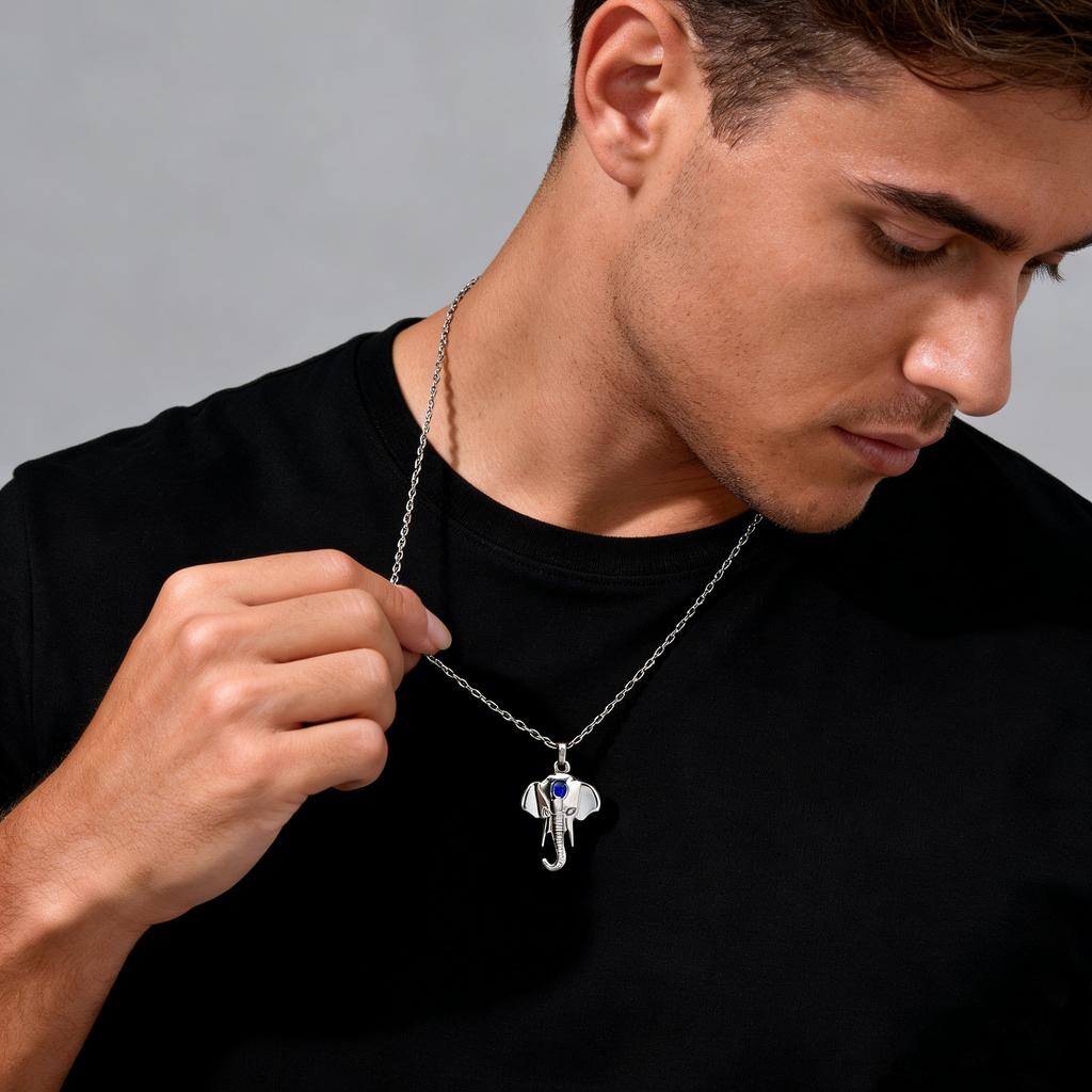 Fashion Unique Design Elephant Pendants Necklace Silver Color Stainless Steel Charm Necklace for Men Punk Chic Jewelry Gifts