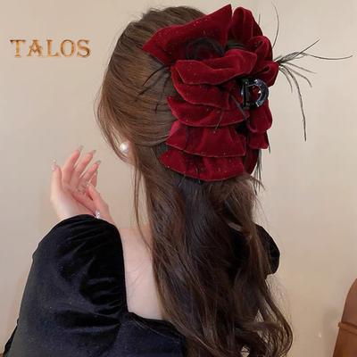 Women Hair Claw Large Pleated Velvet Multi-Layered Bowknot Decor Versatile Hair Clamp Hair Accessories