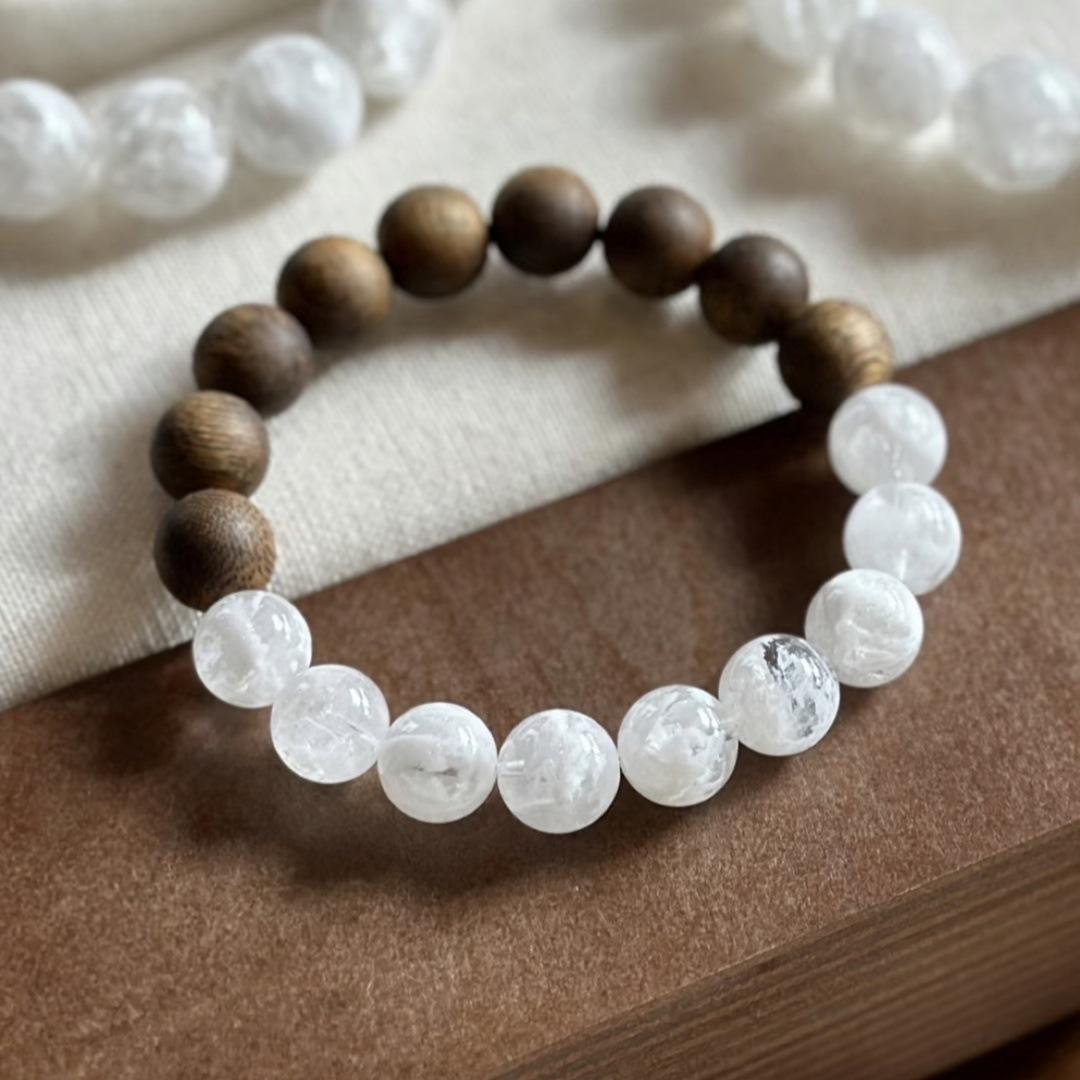 Mount Fuji Snow · New Chinese Style Qi Nan Agarwood Natural Snowflake Phantom Crystal Bracelet Gentle Retro Decorative Bead Agarwood Crystal Bracelet