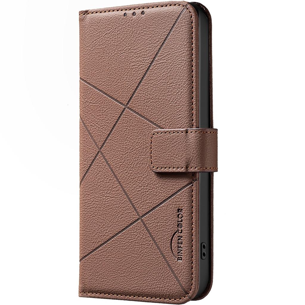 For iPhone Air Case BINFEN COLOR BF35 Geometry Imprinted Leather Phone Cover RFID Blocking Wallet Stand