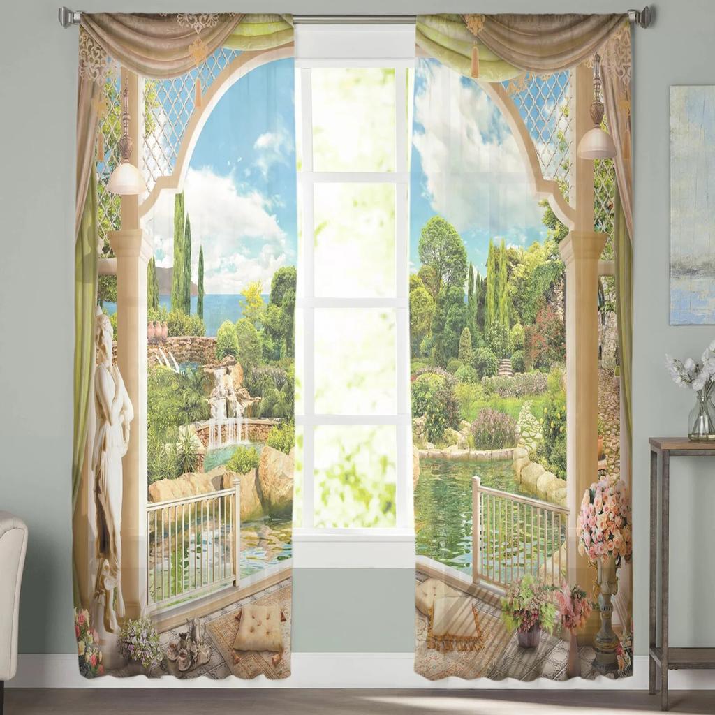 Garten Balkon Blumen Tüll Vorhänge für Wohnzimmer Sheer Vorhang Schlafzimmer Voile dekorative Fenster Behandlungen