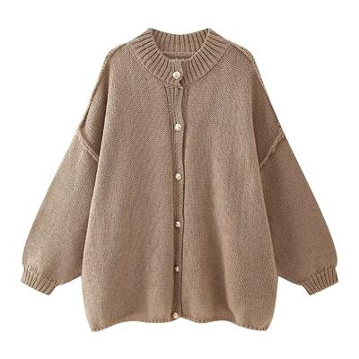 Französische Mode Lockerer Pullover für Damen O-Ausschnitt Metallknopf Strickjacke Einreihig Herbst Winter Lässiger Mantel Damen Outfit Oberteile