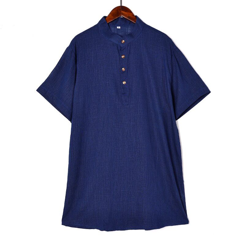 

Китайский стиль 2023 Лето Новые Рубашки Стойка Воротник Свободные Ретро Художественные Однотонные Универсальные Повседневные Дышащие Модные Blue XS