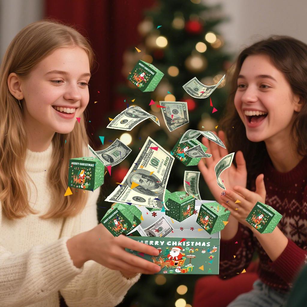 Christmas Money Box Bouncing Cash Box Creative Folding Case for Christmas Birthday Game Night Adults Travel Party Holiday