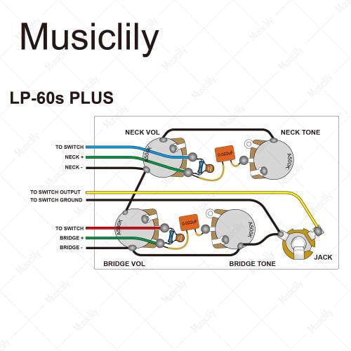 Musiclily Pro LP Standard Modern 60s PLUS Treble Bleed Prewired Kit for Les Paul Electric Guitars with Nickel Switches