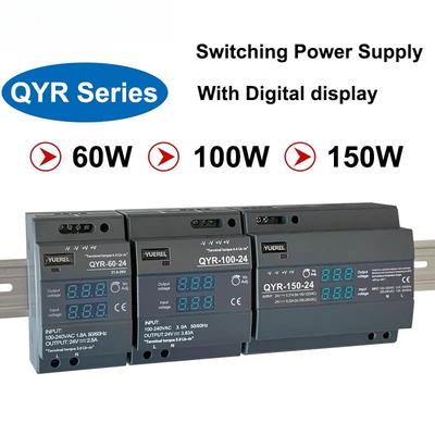 60W 100W 150W DIN Rail Switching Power Supply with Industrial Step Shaped AC-DC 12V 24V Digital Display for LED Light Strip
