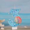Ocean Mermaid Theme Cake Candles 0-9 Numbers Blue Cake Topper with Sequins Girls Birthday Party Cake Decoration Supplies Boys