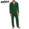 GMXIA Spring, Summer and Autumn Men's Pajamas Set Long-sleeved POLO Neck  Solid Colour Cardigan Homewear