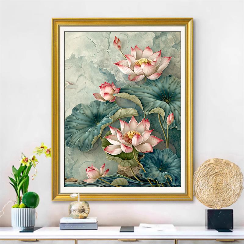 5d DIY Diamond Painting Cross Stitch Lotus Diamond Embroidery Mosaic Flowers Full Round Drill Home Decor