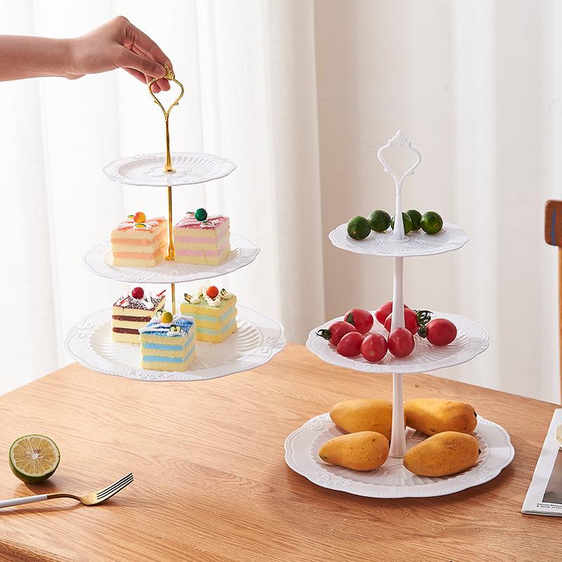 3 Tiers White Plastic Cupcake Stand Dessert Stand Tiered Serving Trays - Round, Square, Flower