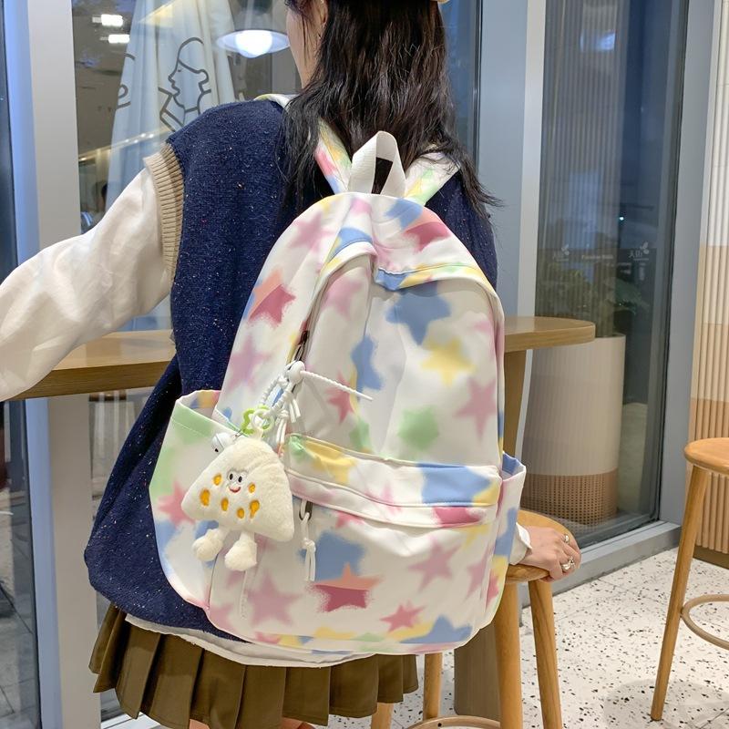 A Color-blocking Striped Backpack for Female High School Students and Junior High School Students