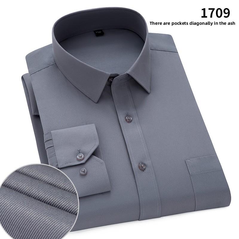 Men's Striped Long Sleeve Shirt, Cotton Blend Square Collar Business Shirt, Lightweight Pocket Top