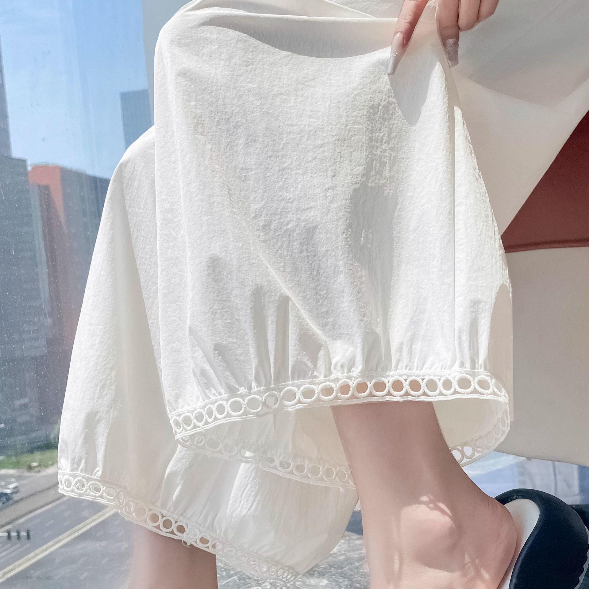 

Women s Black Ice Silk Lace Lantern Pants: Summer 2026 Quick-Drying, Loose, Slimming Cropped Balloon Pants. M (80-100 lbs) белый