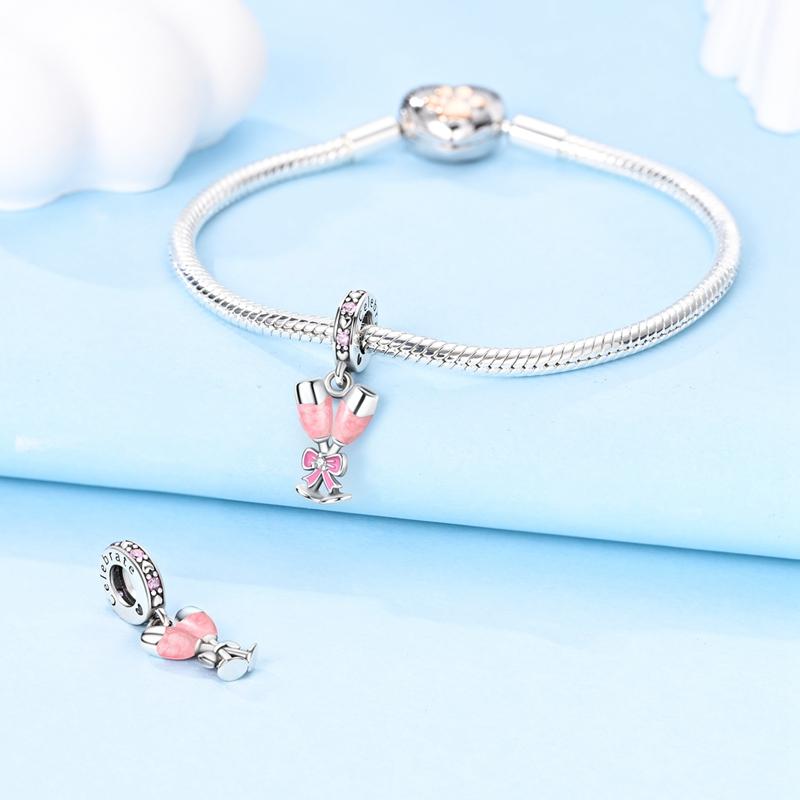 Fit Original Copper Charms Beads Bottle Perfume Pink Charms For Women Fine Diy Birthday Jewelry Gifts