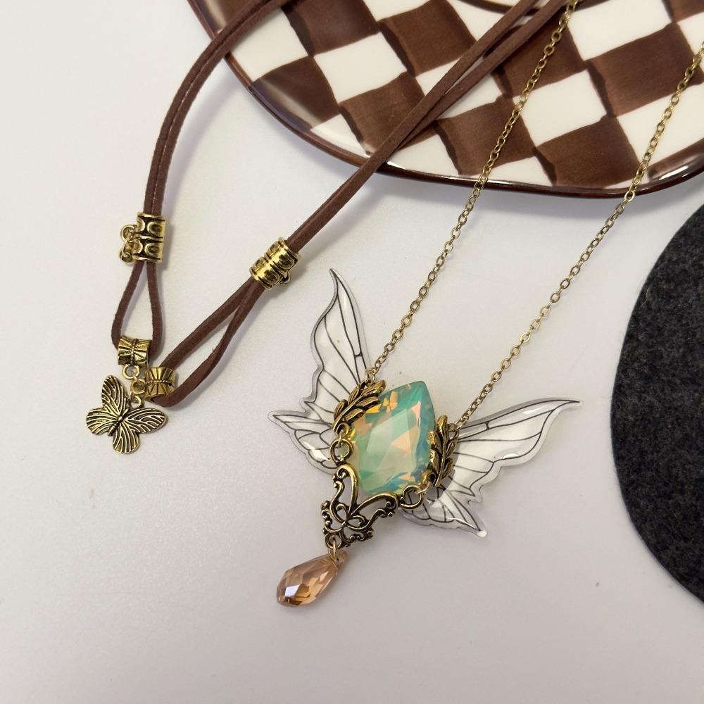 Vintage Butterfly Stacking Choker Crystal Pendant Clavicle Chain Rhinestone Wings Necklace Women
