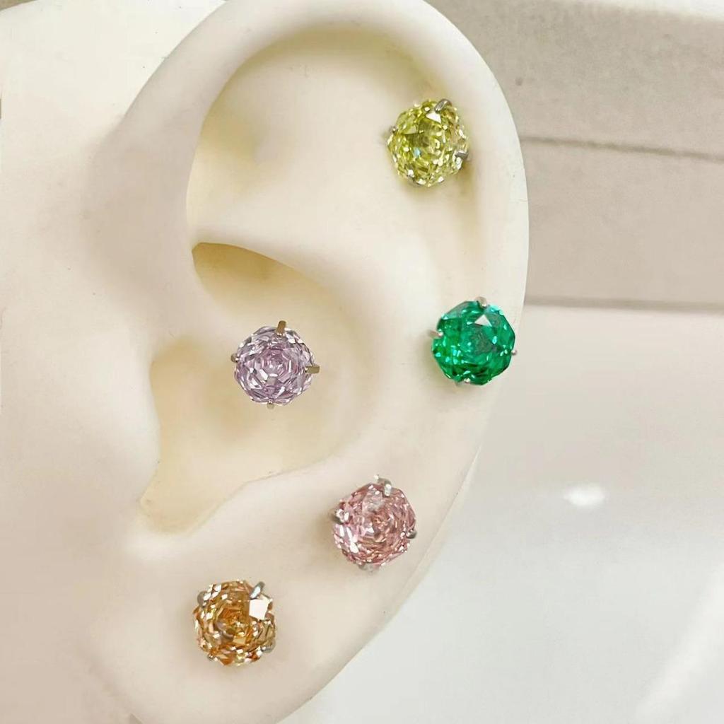 6mm Millennium Rose Cut Zircon Flat Back Earrings - Sweet & Spicy Bling for Cartilage & Conch.