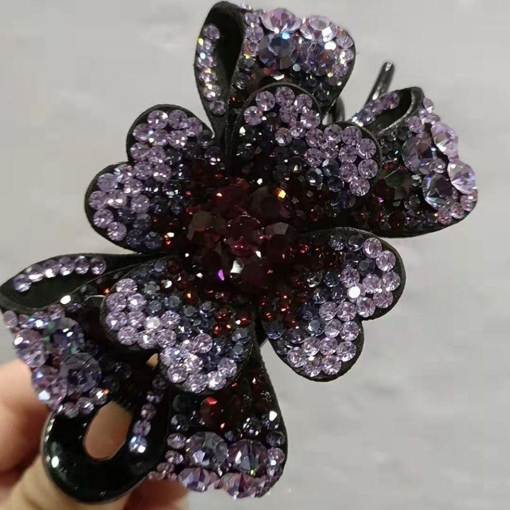 U-shape Rhinestone Flower Hair Clip Bowknot Women Duckbill Clip Flower Crystal Hairpins  Wash Face
