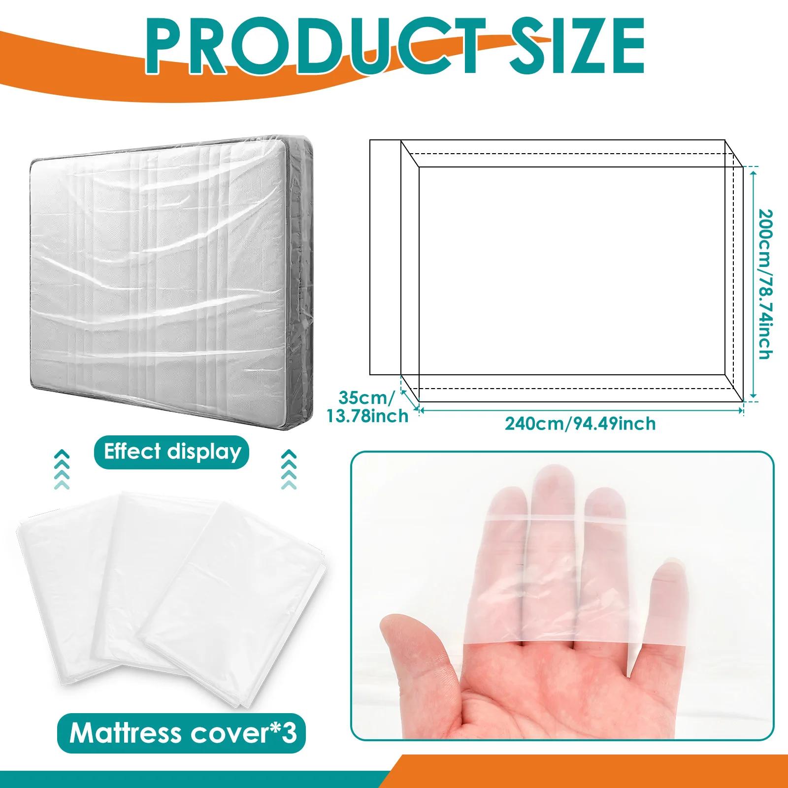 3Pcs Mattress Dust Bag Plastic Waterproof Mattress Protector Cover 200x240x35cm Transparent Bed Pad Protector Moving Supplies 3Pcs