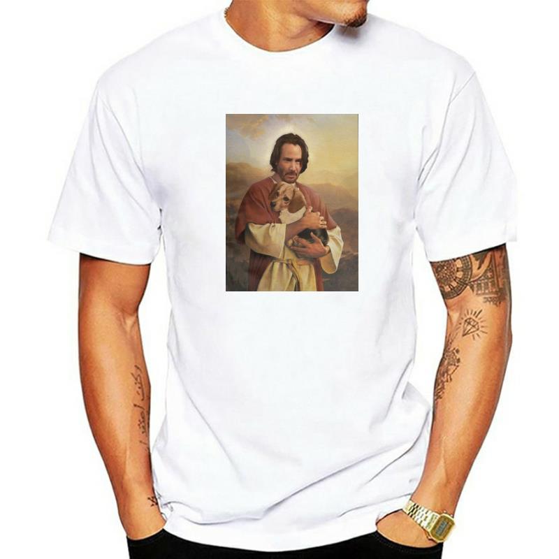 Keanu Reeves Holding A Puppy T Shirt Unisex Cotton Male TShirts John Wick Movie Dog Film Animals Baba Yaga Tee Short Sleeve 5xl