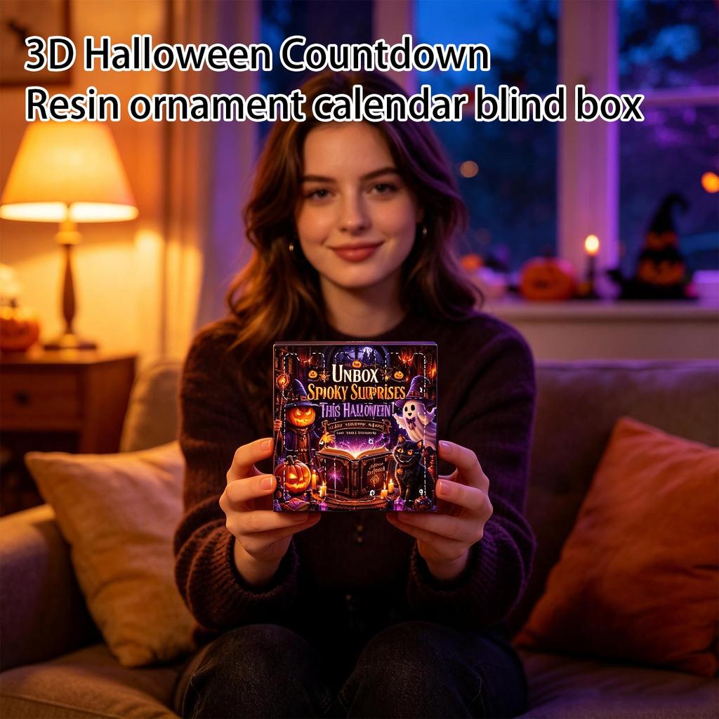 3D Halloween Advent Calendar with 9 Days Countdown - Resin Figurine Decor Surprise Box for Holiday Collectibles