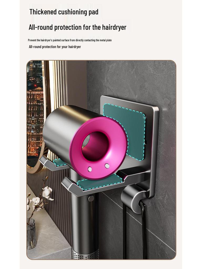 No-Drill Anti-Theft Wall-Mounted Hair Dryer Holder - Space-Saving Aluminum Hanger for Hotels