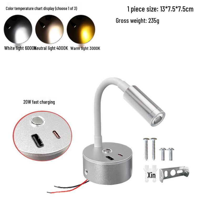 12V USB Type-C Touch Dimmable LED Gooseneck Reading Light for RVs, Boats, and Yachts