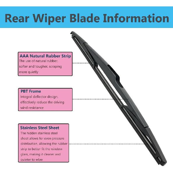 Rear Wiper Blade Arm Set Replacement for Nissan Versa 2007-2012 / for Nissan Quest 2005-2009 Back Glass Wipers, Factory OE Style Rear Windshield