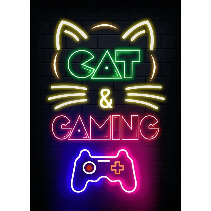 

Nordic Neon Cat и игровые контроллеры Цитаты HD Постеры Картина на холсте для настенного искусства Фреска Геймер Мальчики Девочки Комната Декор Без Света 21cm×30cm NoFrame