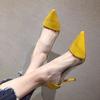 Fashion pointed toe leather patchwork transparent high heels shoes woman candy yellow pumps stiletto thin heel clear escarpins femme