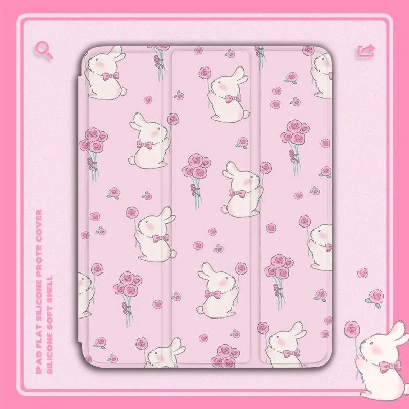 With Pencil Holder Cover for Samsung Tab S7 S8 S9 11 Plus S10 S9 12.4 Inch Pencil Case for Tab A9 8.7" Plus 11" Cartoon Bunny