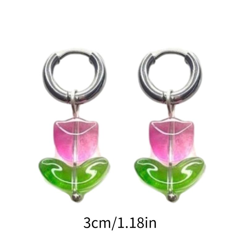 Elegant Floral Drop Earrings Sweet Glaze Tulips Flower Charm Earrings Y2K Style Small Hoop Earrings Fashion Jewelry
