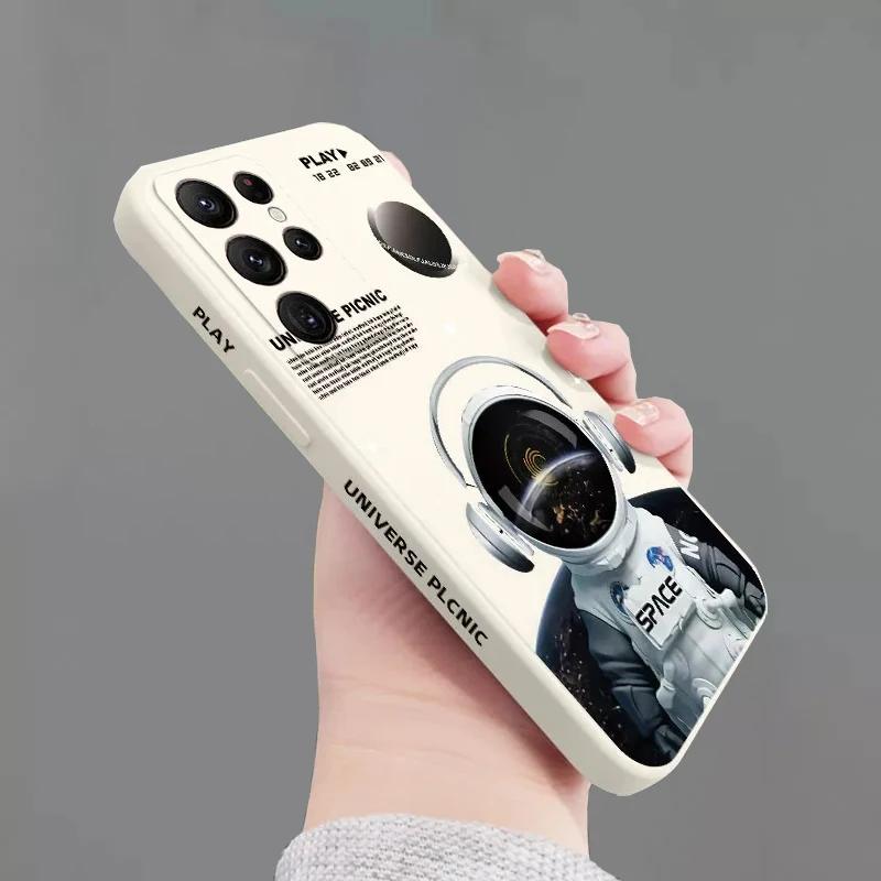 Creative Planet Cartoon Astronaut Square Silicone Phone Case For Samsung Galaxy S23 Ultra S22 Plus S21 FE S20 Note 20 Soft Cover