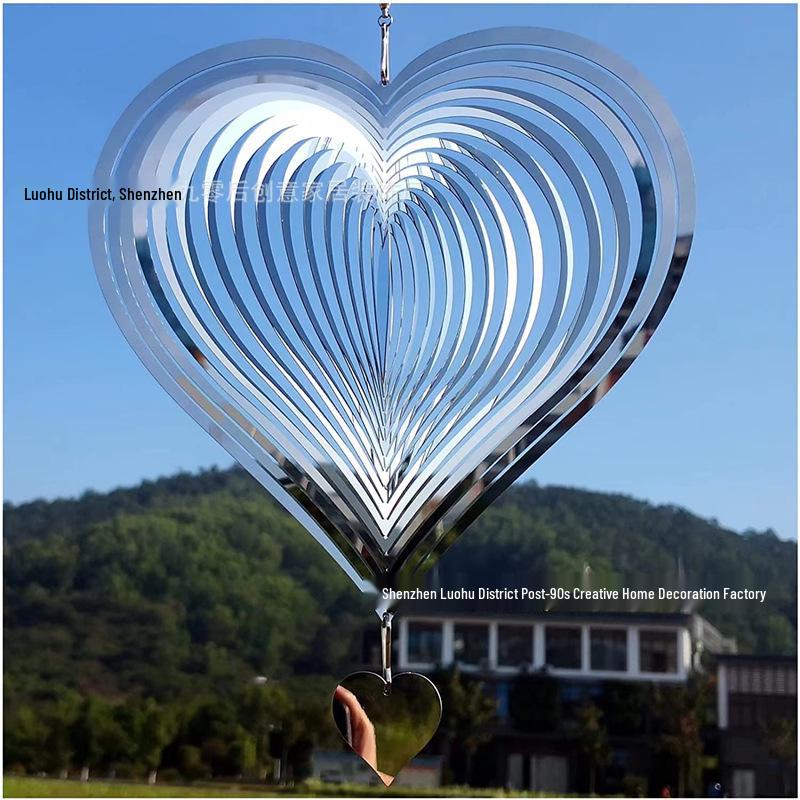 Stainless Steel 3D Heart Rotating Wind Chime Spinner 230mm Height*100mm Diameter Set