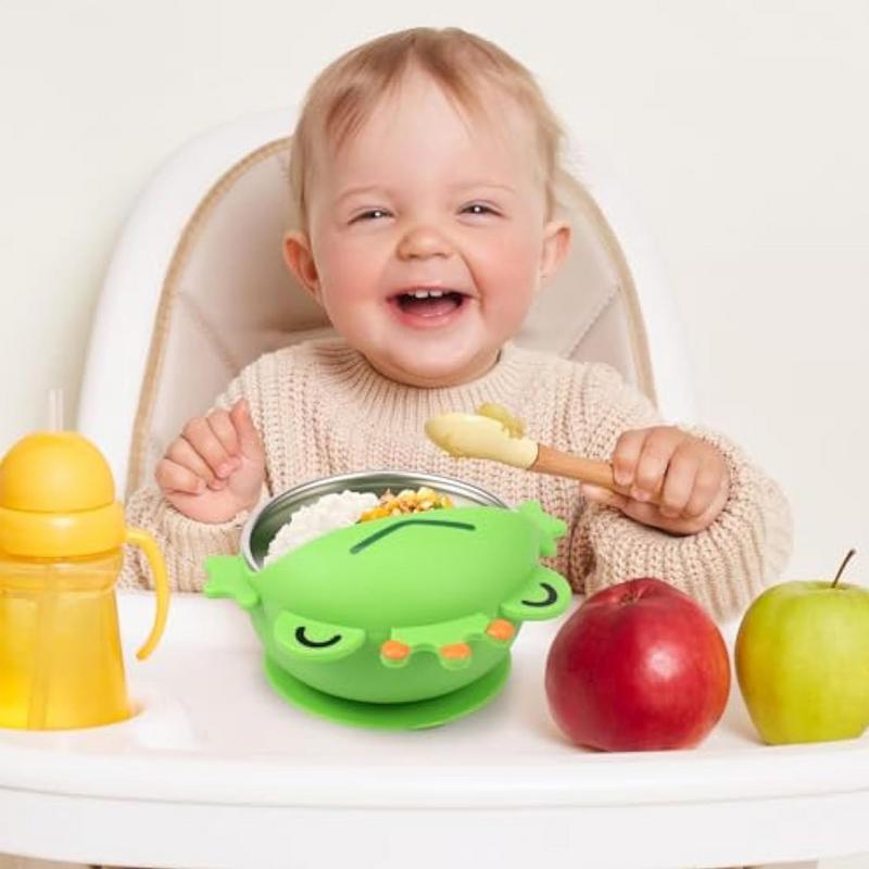 Baby Suction Bowls Cartoon Noodle Containers Stainless Steel Removable Silicone Toddler Food Feeding Bowl For Kids Aged Over 6