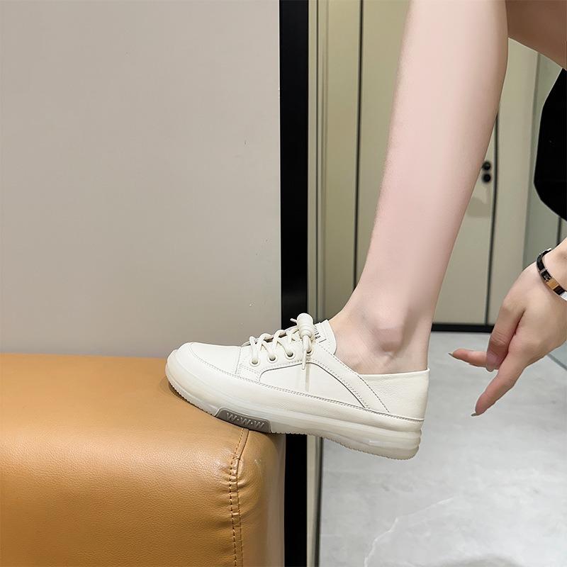 Leather Little White Shoes Women's Summer Two Wear Flat Bottom Breathable Casual Shoes Soft Sole Soft Surface Student Board Shoes Nurse Shoes