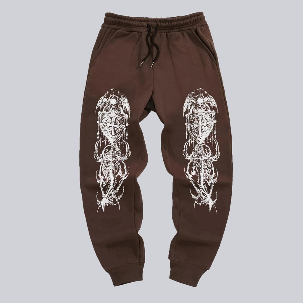 Men's Gothic Style Jogger Pants - Winter Warmth Casual Athletic Track Pants with Elastic Waist & Cuffed Hem, Geometric Gothic Patterns