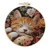 Cat Flower Black Cloth Pattern Embroidery Set with Needle Instruction Stamped Clothes Kit for Room Decor Perfect Handmade Gift