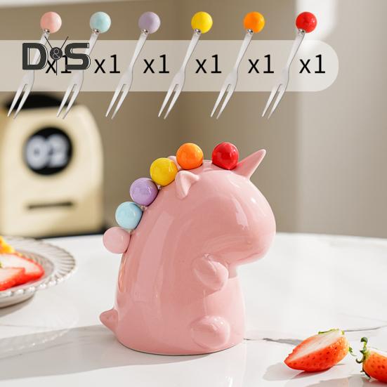 Fruit Fork Dessert Fork Set with Storage Jar Easy To Clean Stainless Steel Creative Cute Forks Cutlery Set Table Ornament