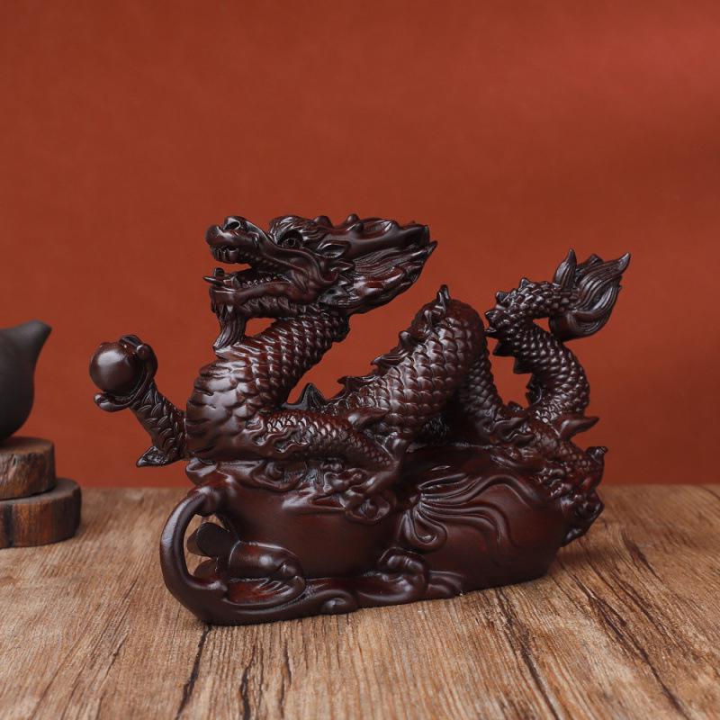 Ebony Carved Gourd Dragon Ornament: New Chinese Style Home and Office Decoration Craft Gift
