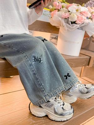 Girls' 2025 Korean Style Loose Fit Hot Drill Jeans - Autumn Collection
